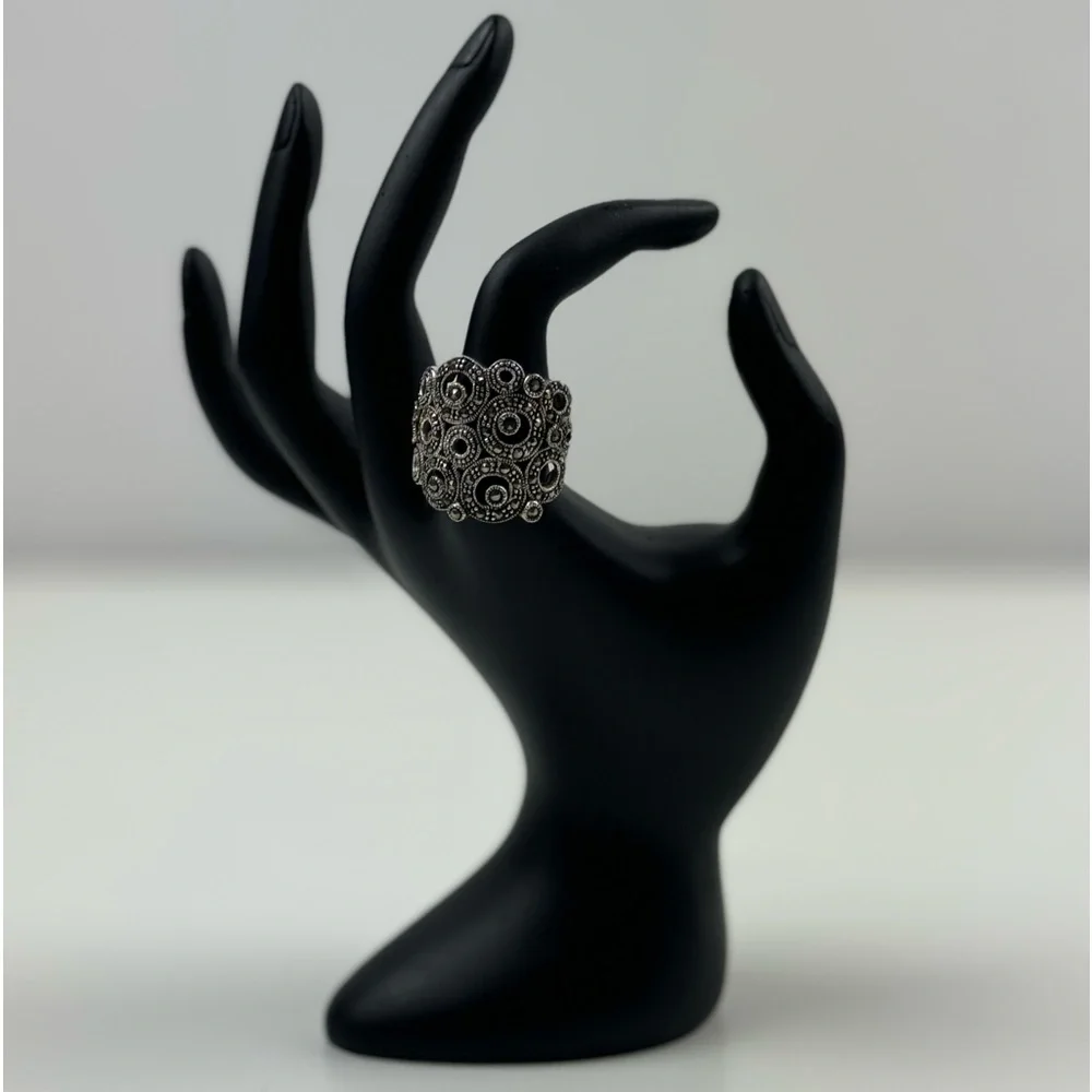 MARCASITE CIRCLES RING Wide Band CZ Stones 925‎ STERLING SILVER Size 6.75